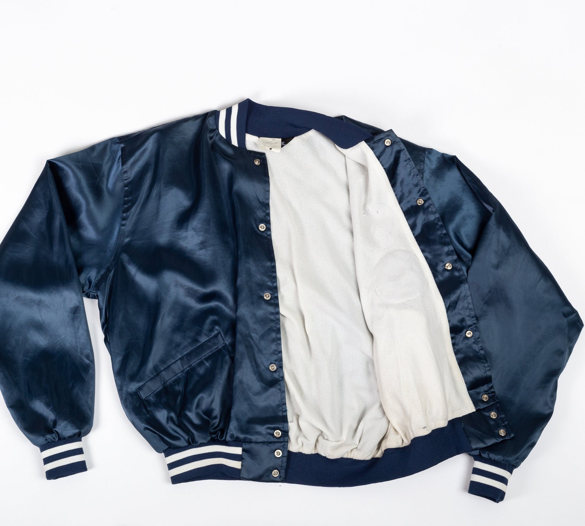 Navy Blue Satin Baseball Jacket