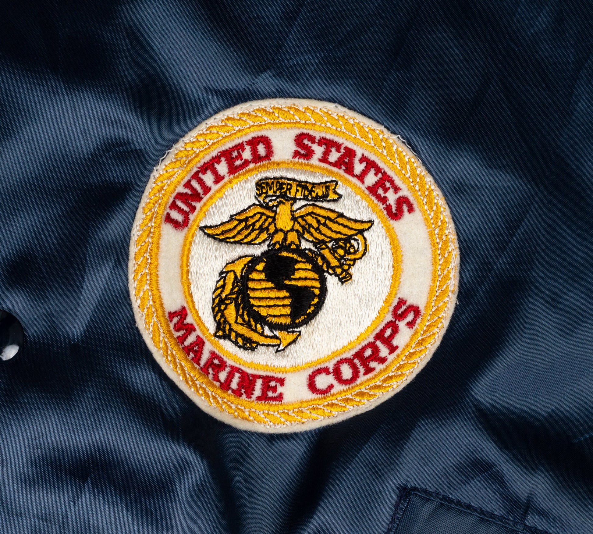 80s US Marine Corps Satin Snap Button Jacket - Men's Large, Women's XL 