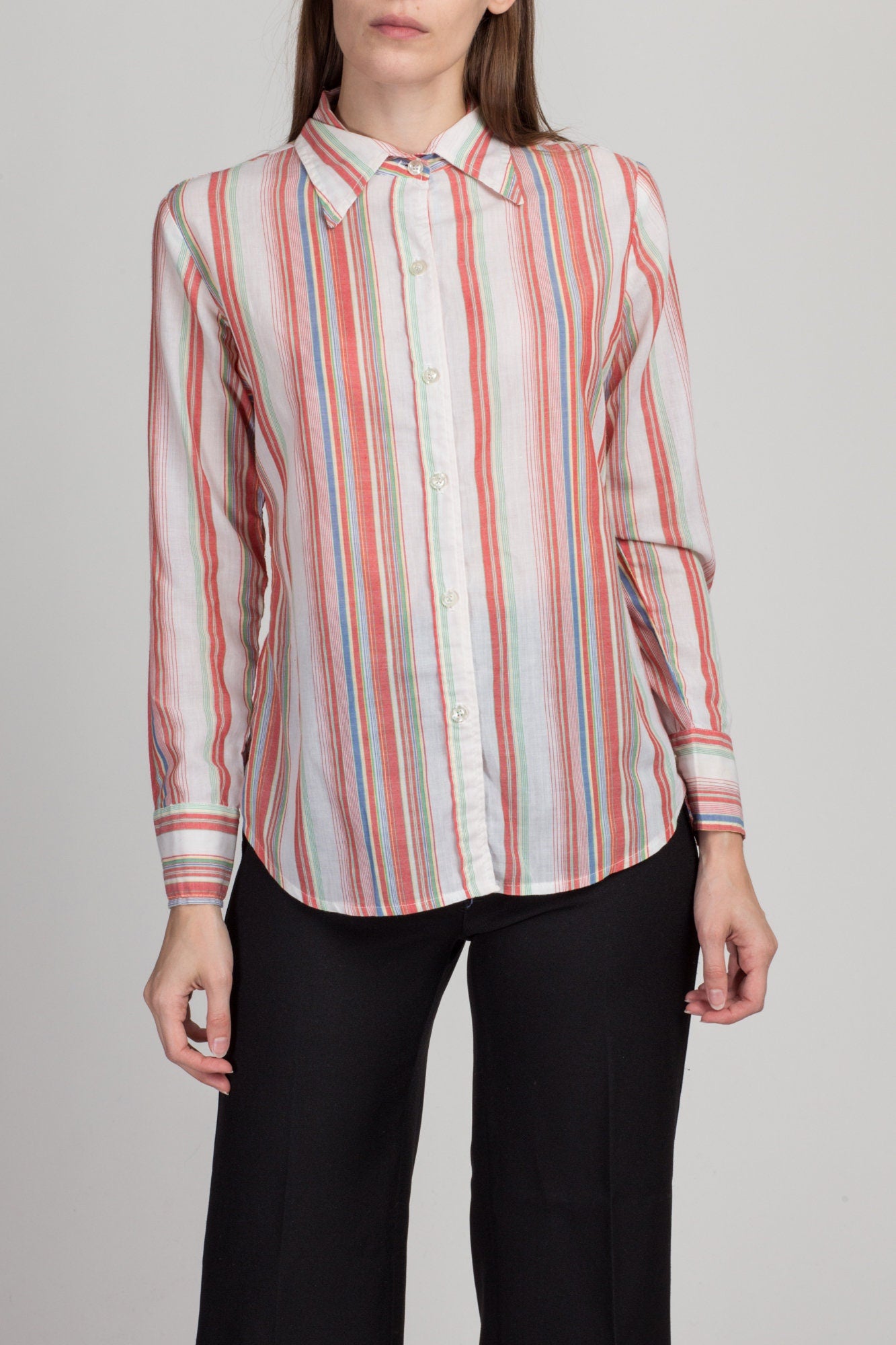 70s Candy Striped Button Up Top - Small 