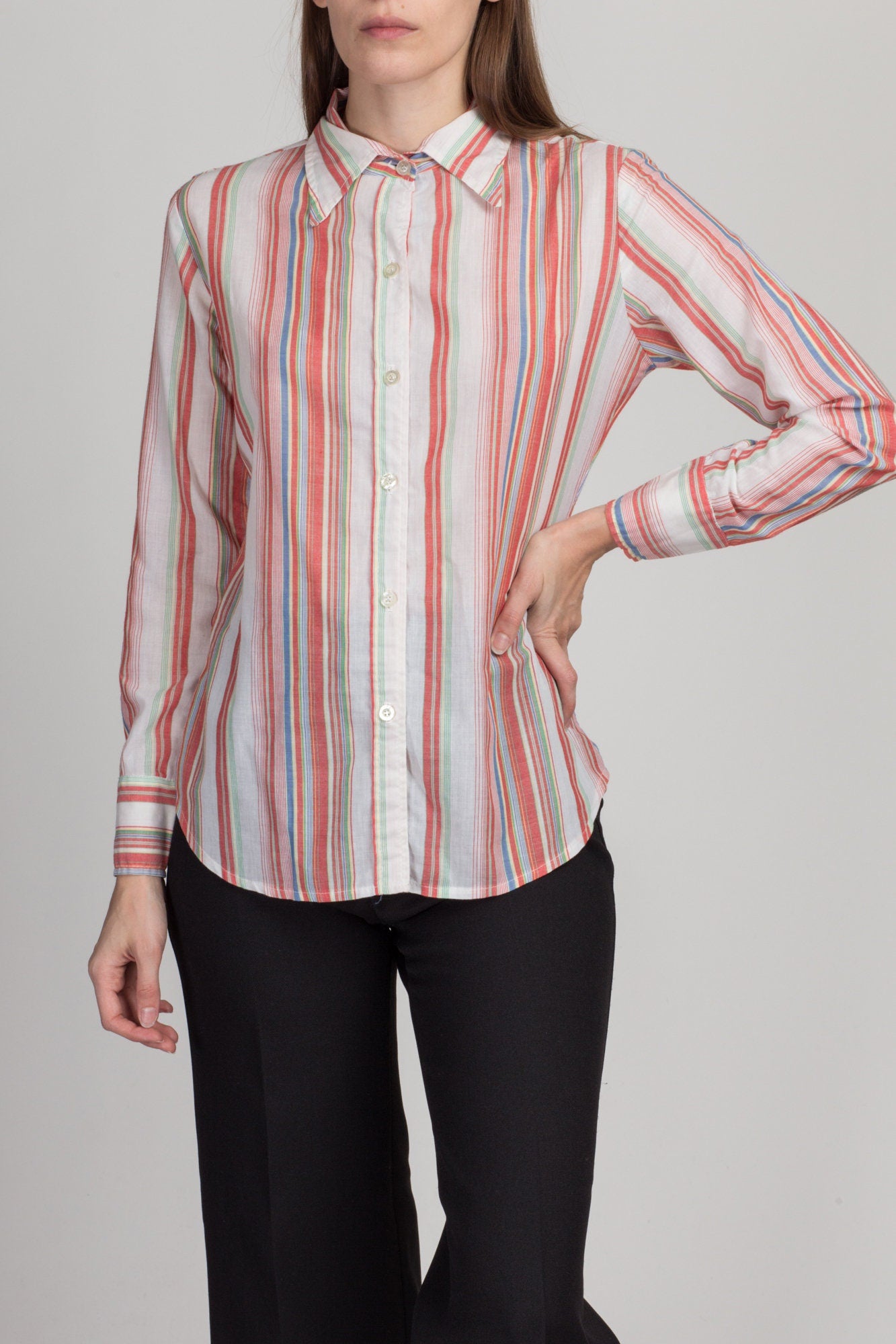 70s Candy Striped Button Up Top - Small 