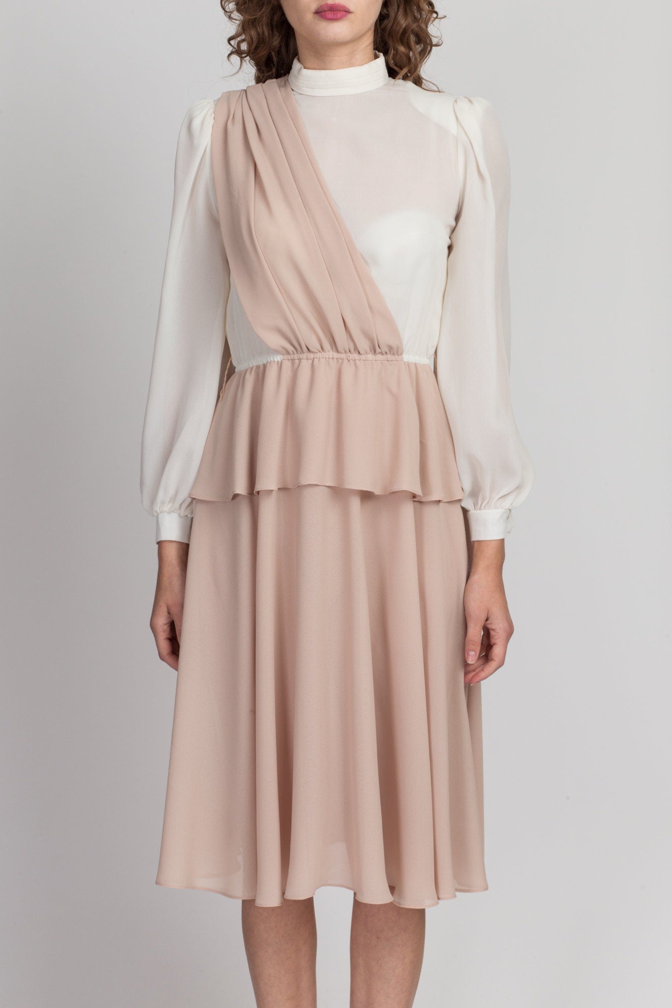70s Two Tone Draped Dress - Small 