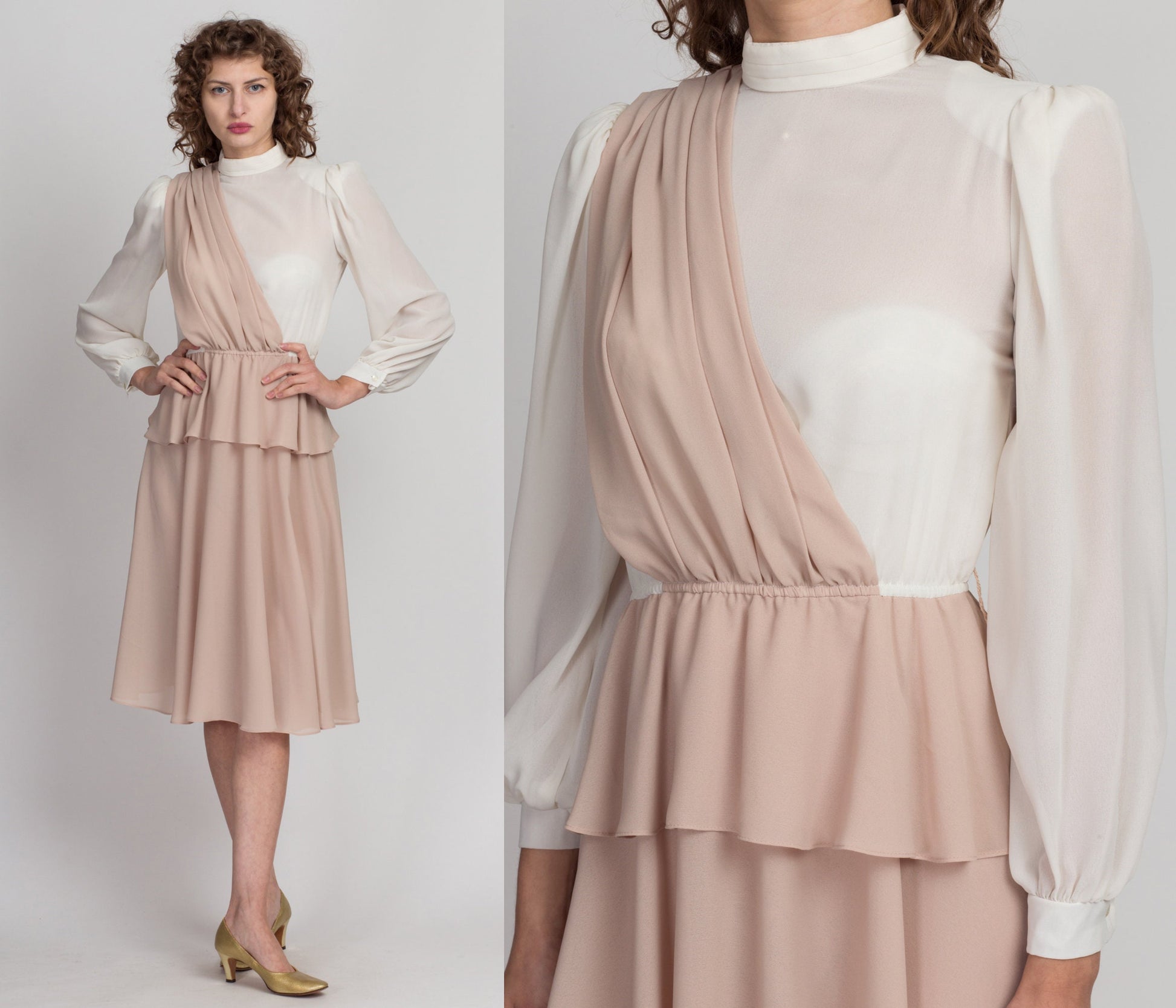 70s Two Tone Draped Dress - Small 
