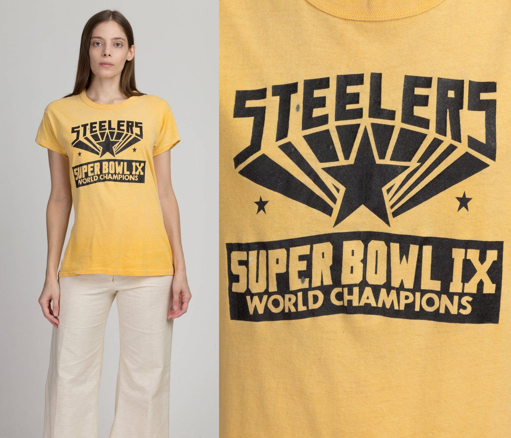 70s Pittsburgh Steelers Super Bowl IX Champions T Shirt - Men's Small, Women's Medium 