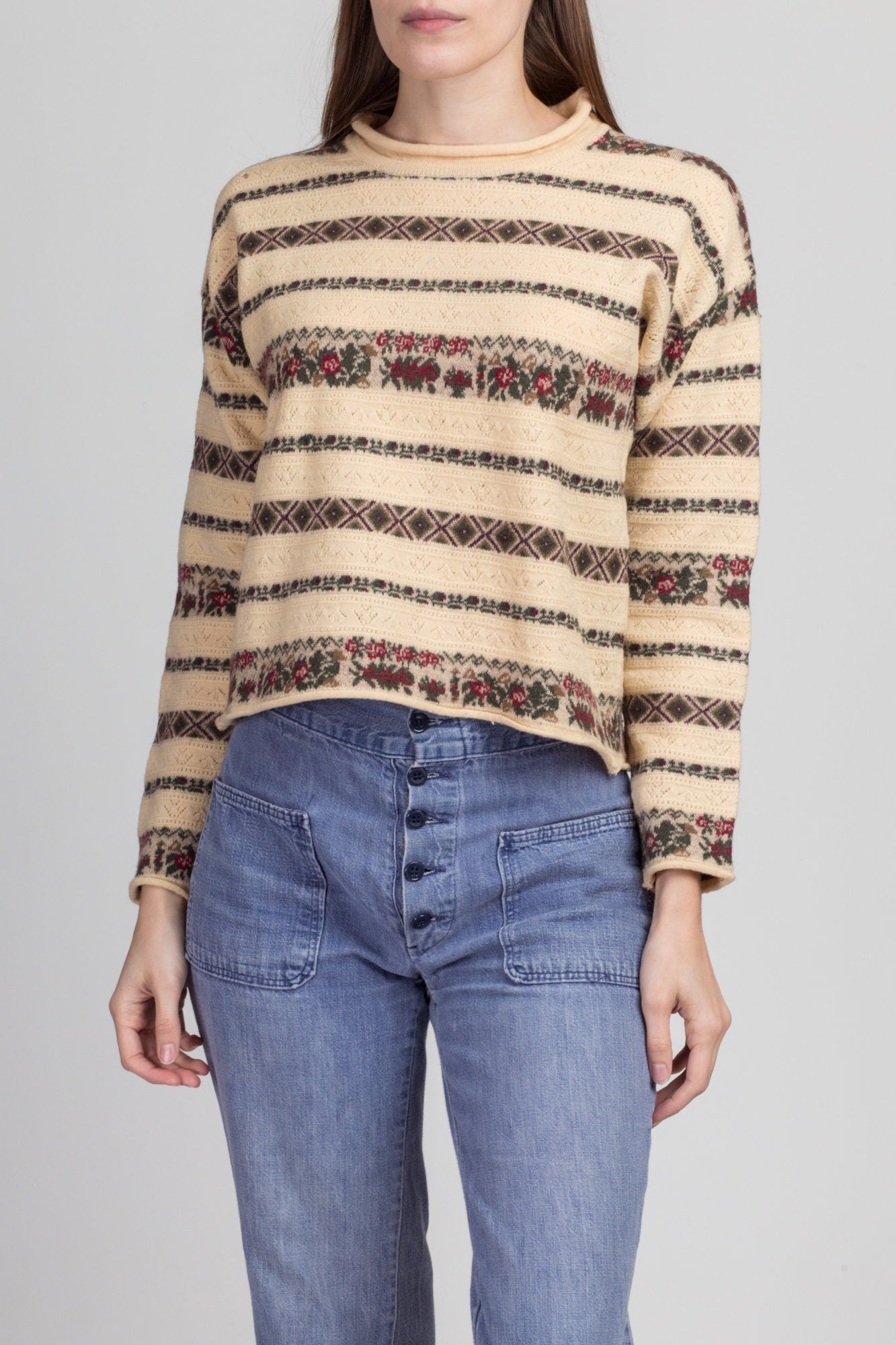 90s Ann Taylor Floral Wool Knit Sweater - Small 