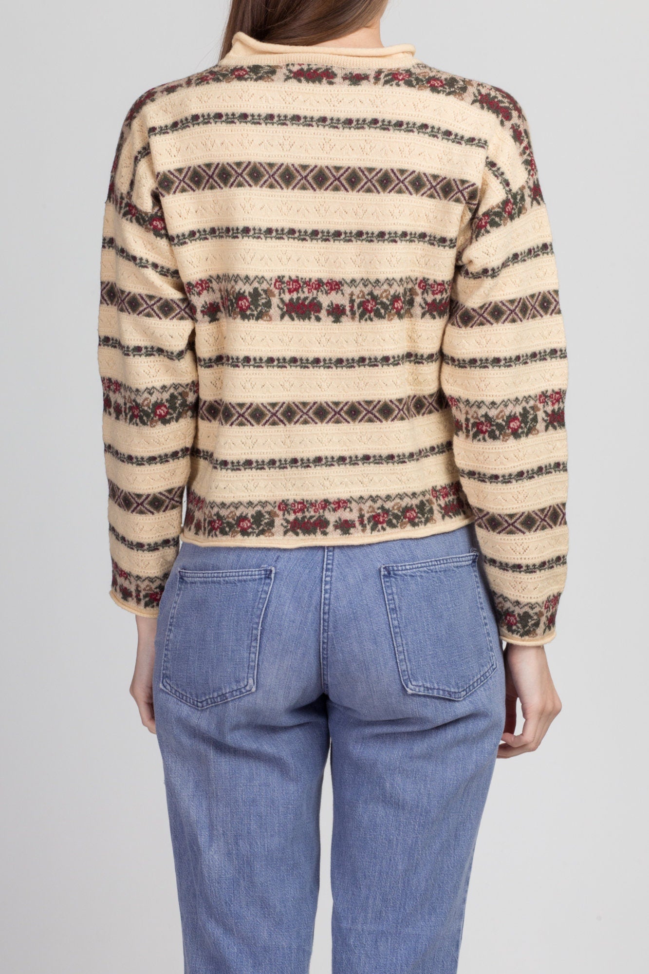 90s Ann Taylor Floral Wool Knit Sweater - Small 