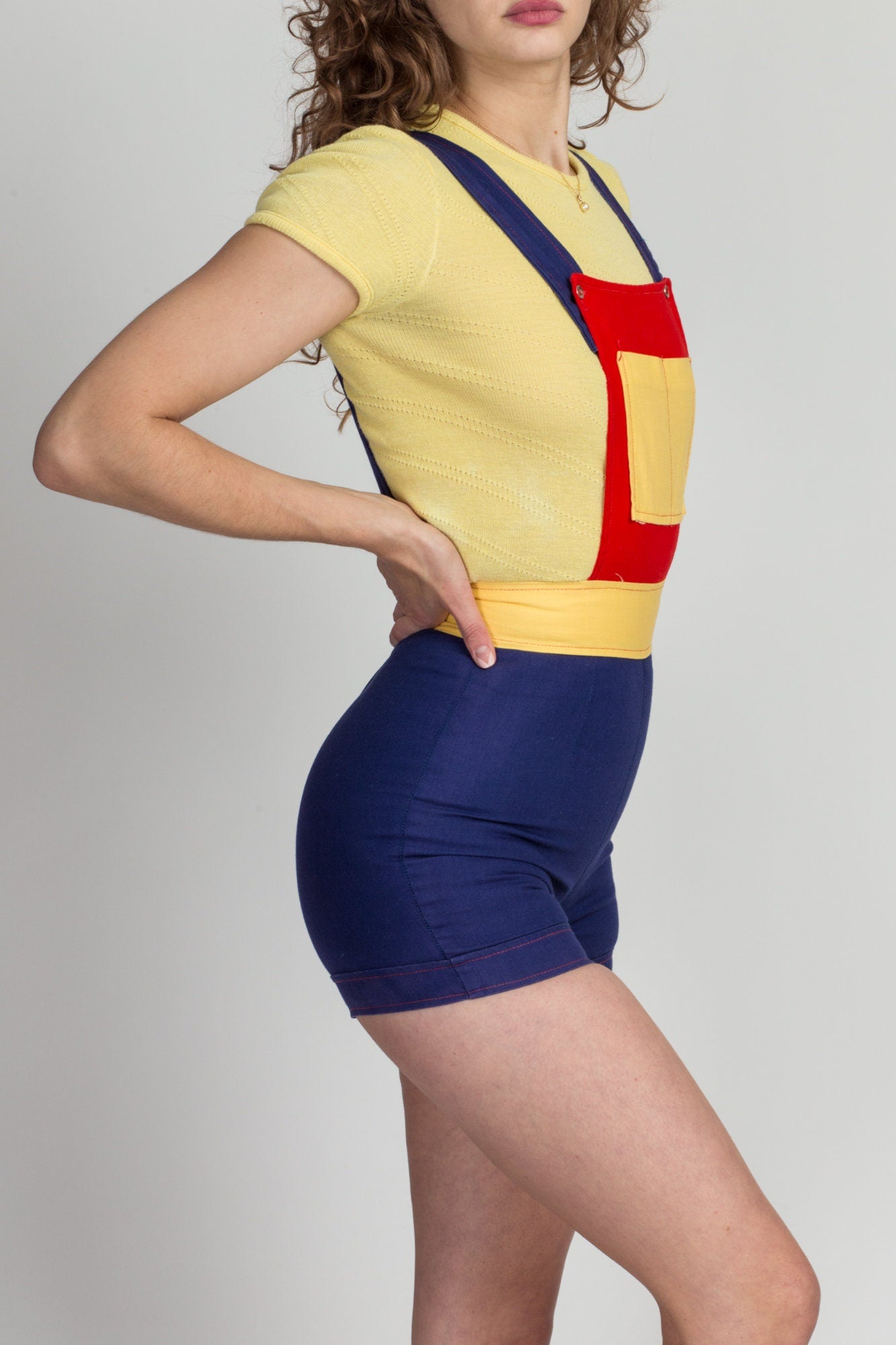 60s Color Block Overall Shorts - Extra Small 