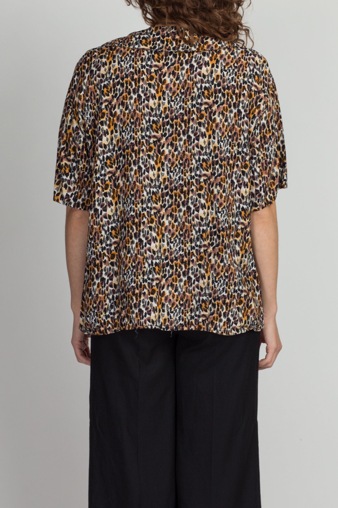80s Leopard Print Peter Pan Collar Shirt - Extra Large 