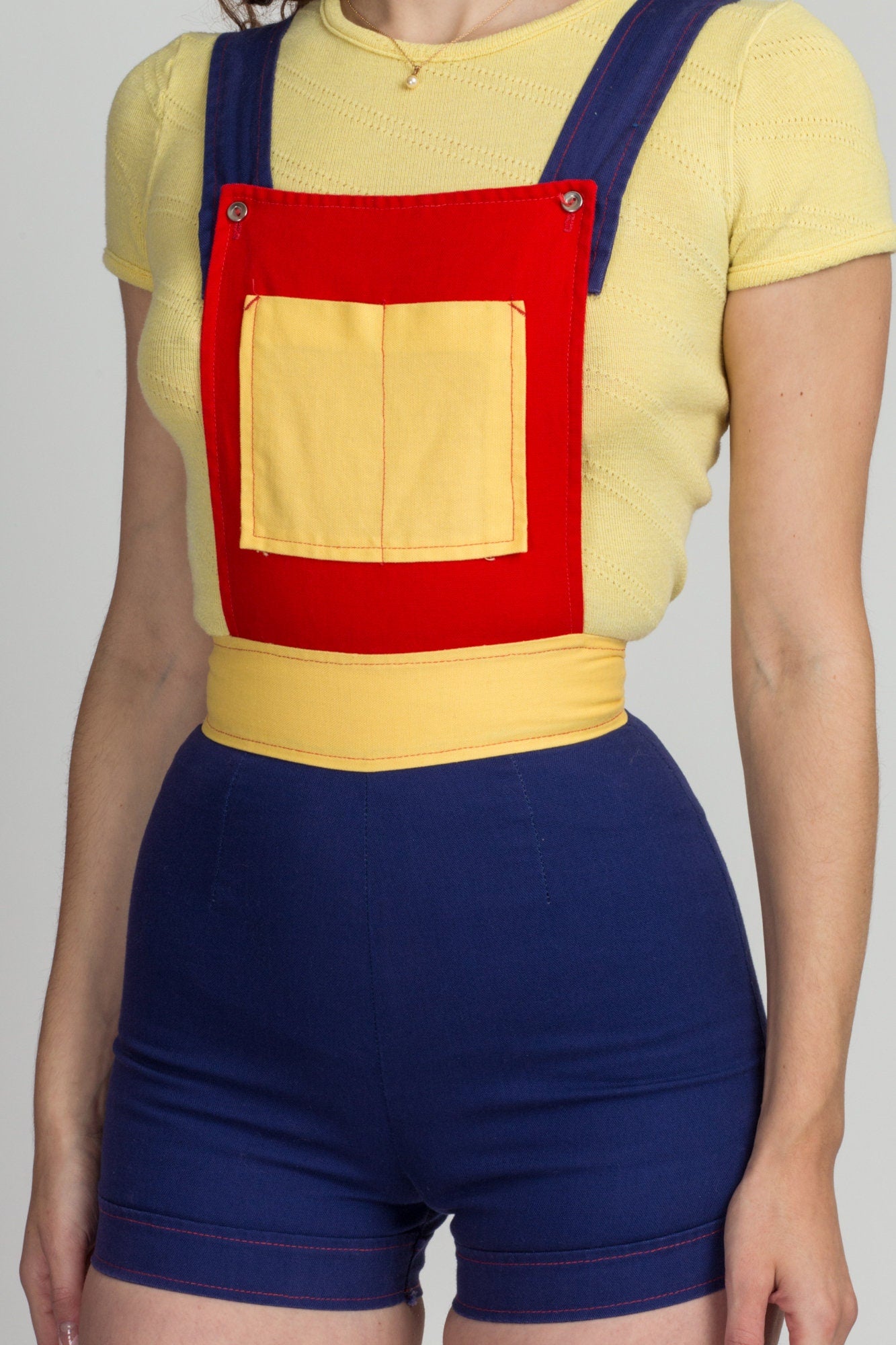 60s Color Block Overall Shorts - Extra Small 
