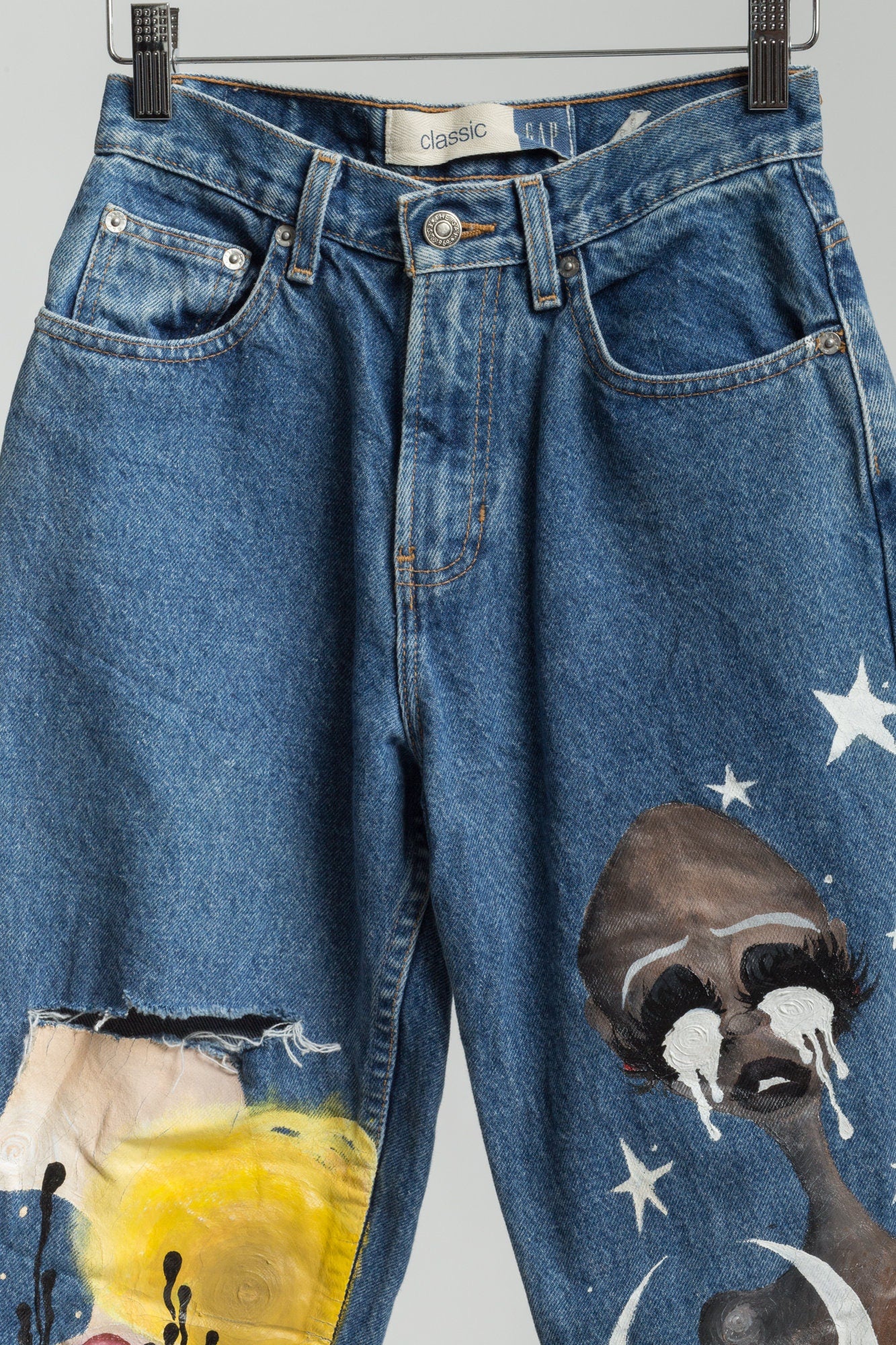 Celestial Women Sun & Moon Painted Jeans - Extra Small, 24"" 