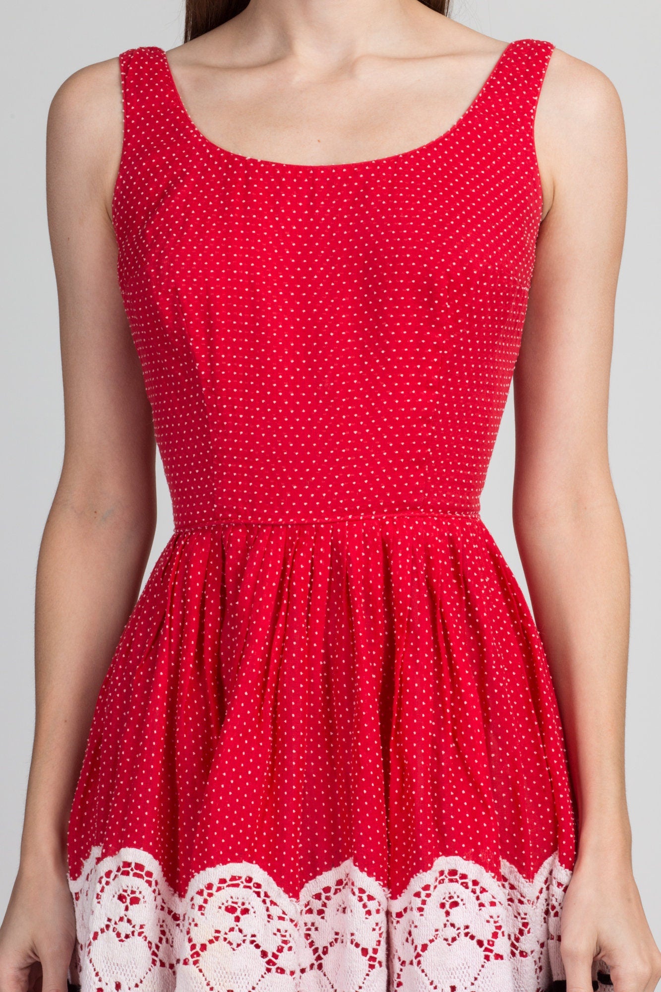 Vintage Red Swiss Dot Fit & Flare Dress - Extra Small 