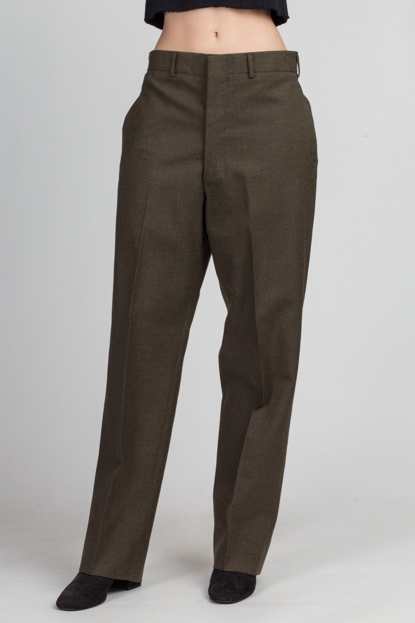 Vintage Olive Wool Men's Army Trousers - 31" Waist 