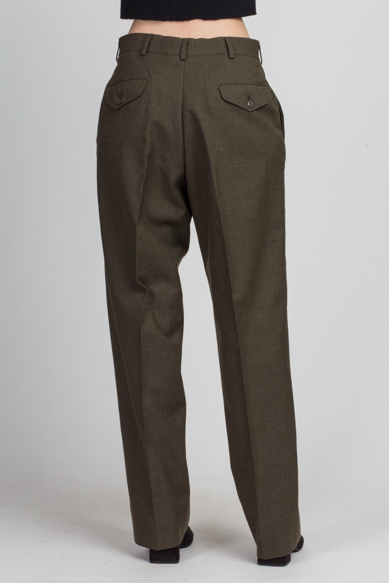 Vintage Olive Wool Men's Army Trousers - 31