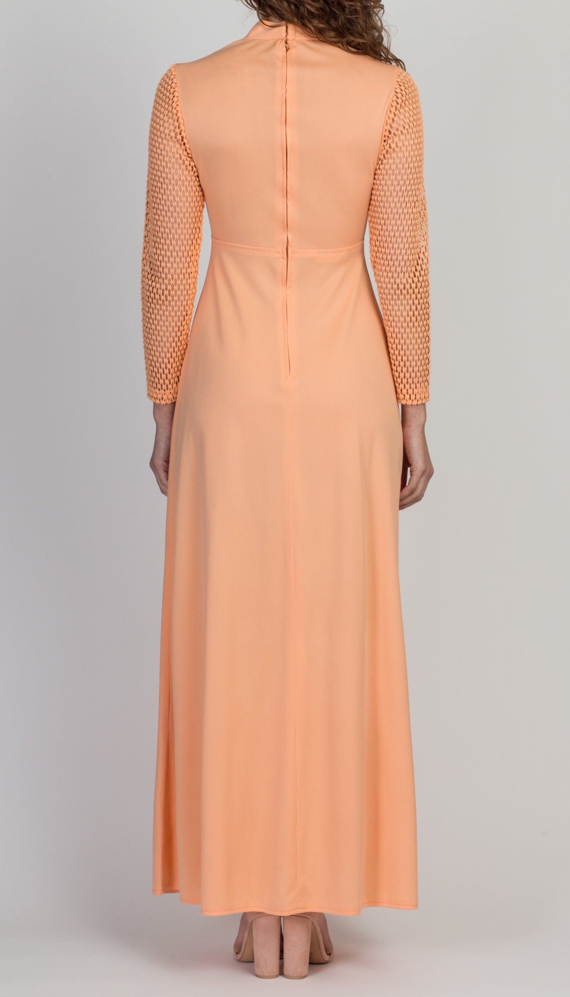 60s 70s Mod Orange Sherbet Maxi Dress - Small 