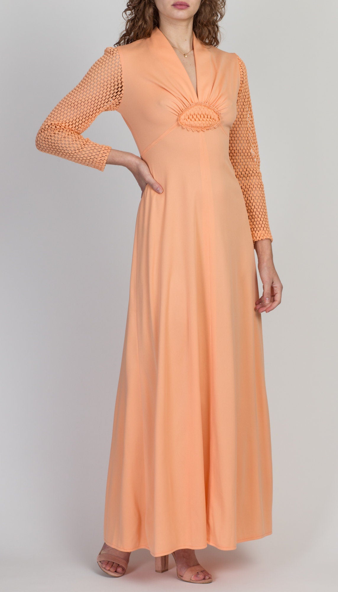 60s 70s Mod Orange Sherbet Maxi Dress - Small 