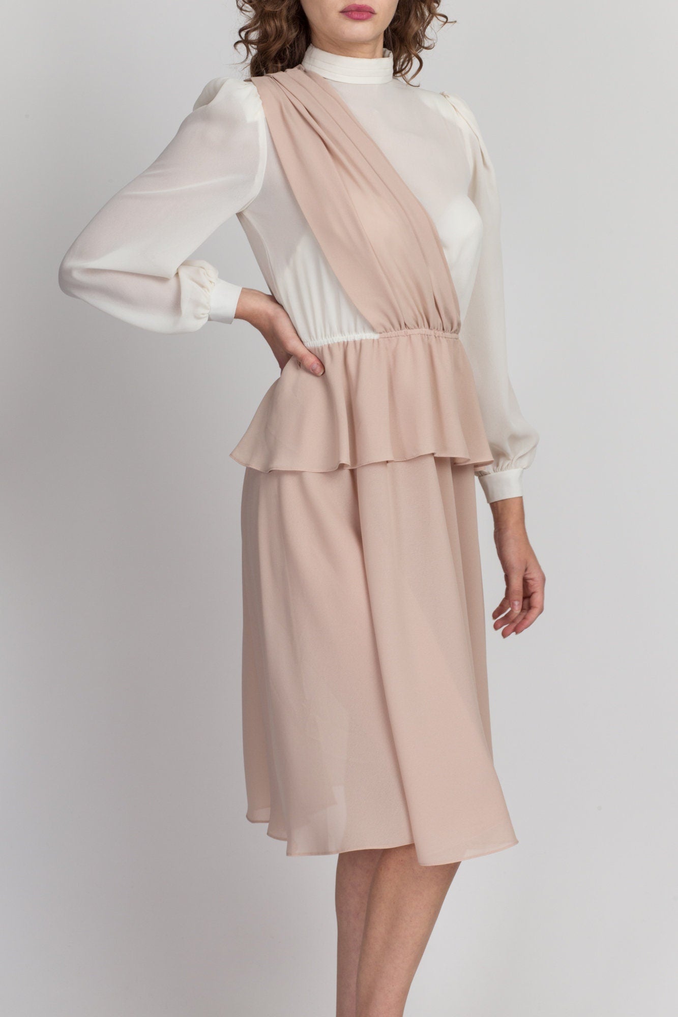 70s Two Tone Draped Dress - Small 
