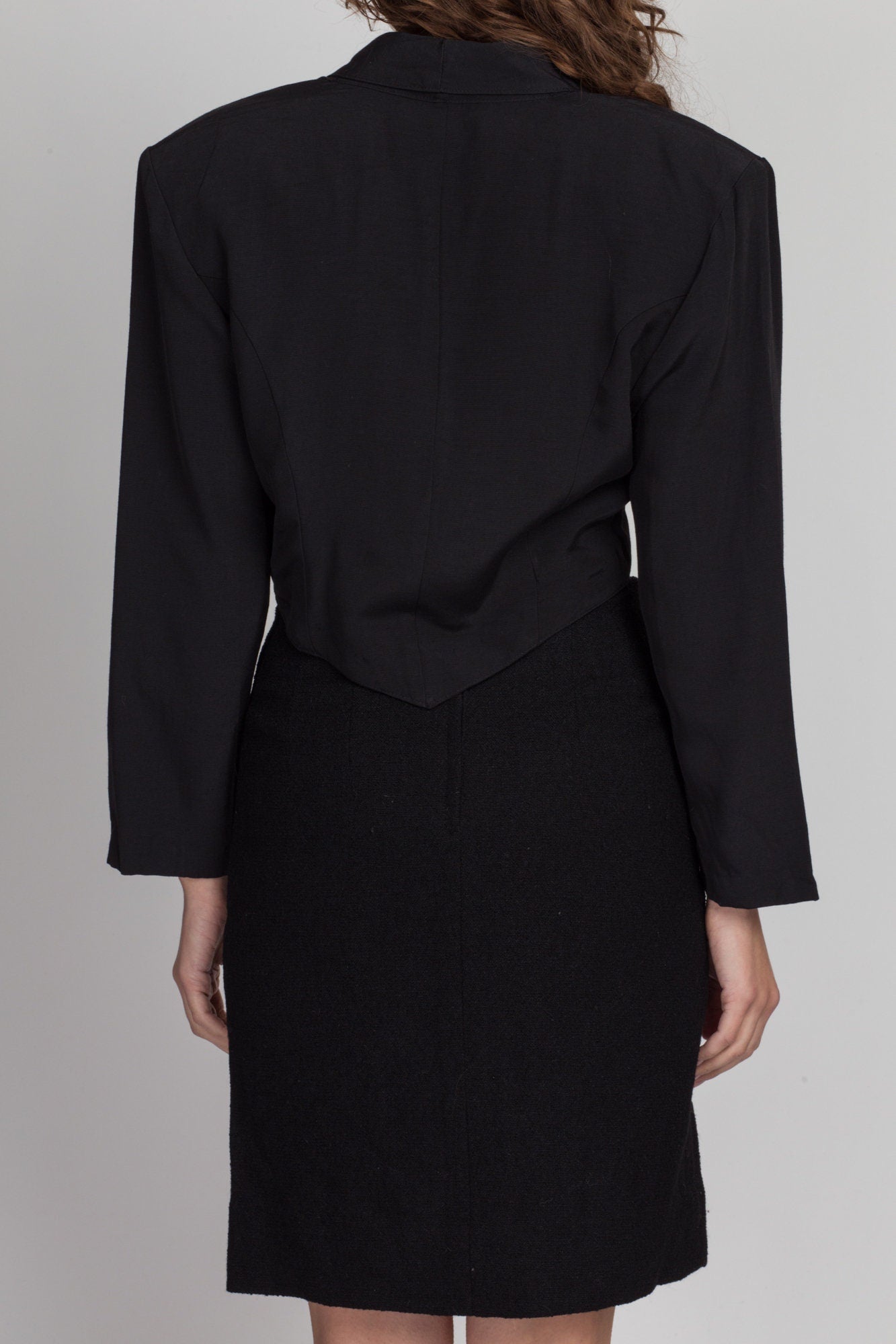 80s 90s Black Decorative Button Cropped Blazer - Small 