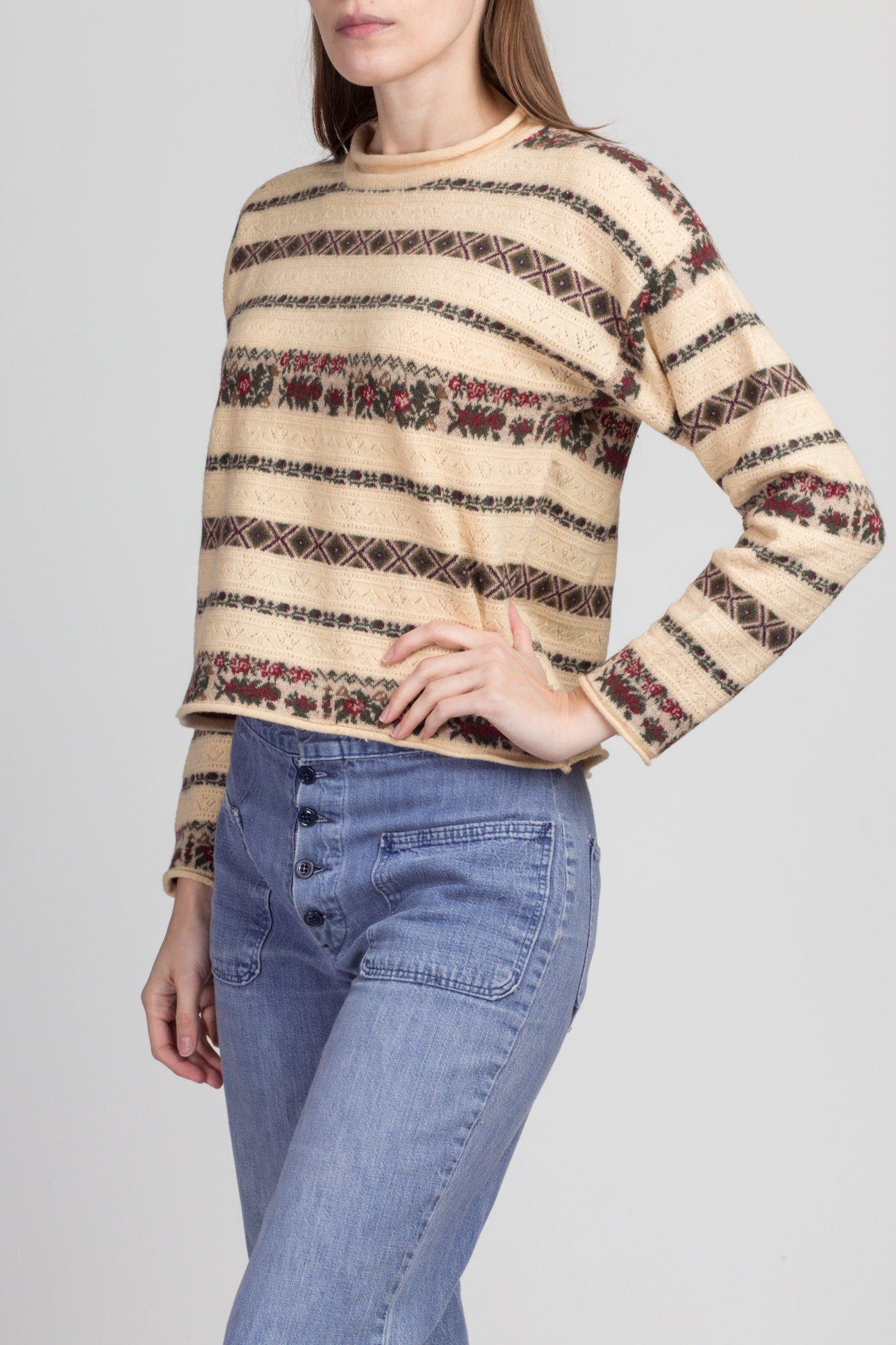 90s Ann Taylor Floral Wool Knit Sweater - Small 