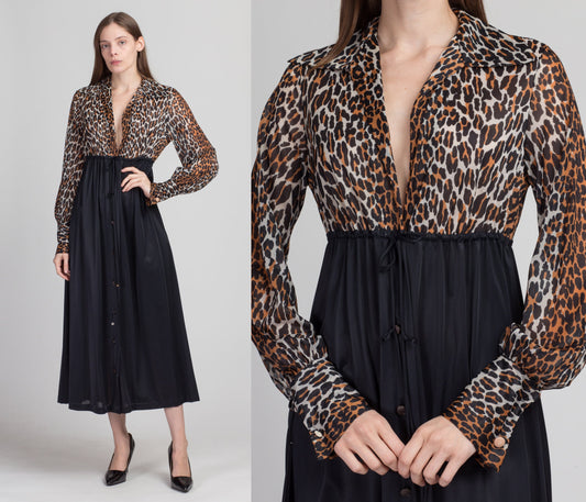 60s 70s Vanity Fair Leopard Print Loungewear Dress - Small 