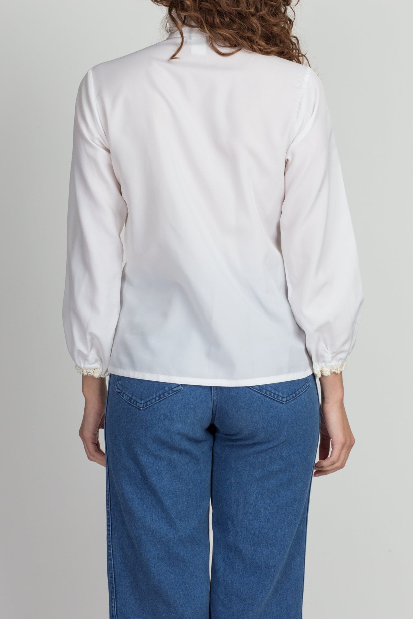 70s Edwardian White Lace Ruffle Blouse - Small 