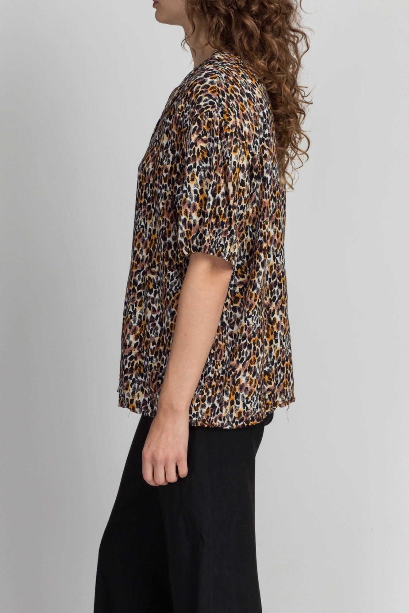 80s Leopard Print Peter Pan Collar Shirt - Extra Large 