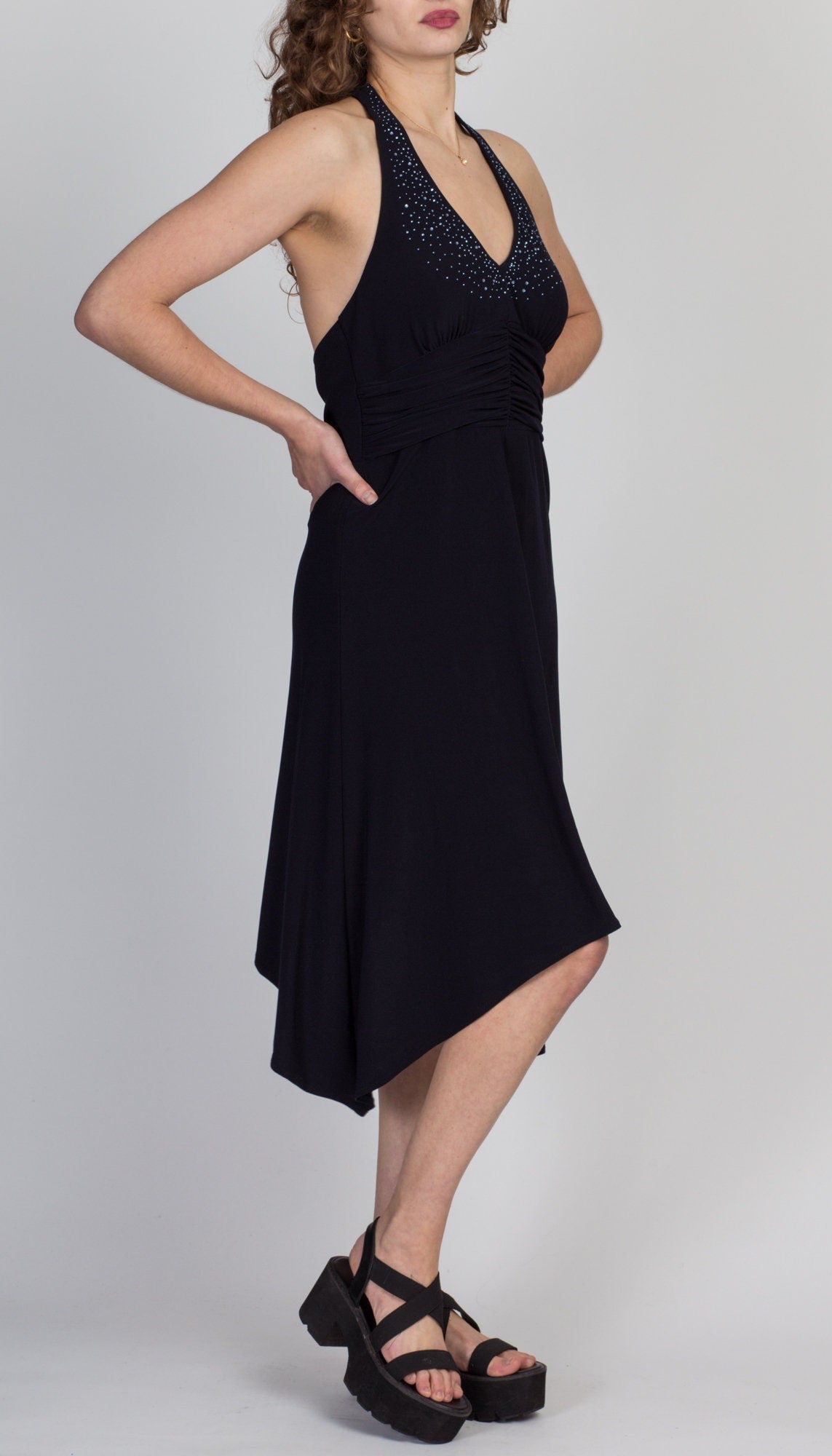 90s Jessica Howard Jeweled Halter Dress - Large 