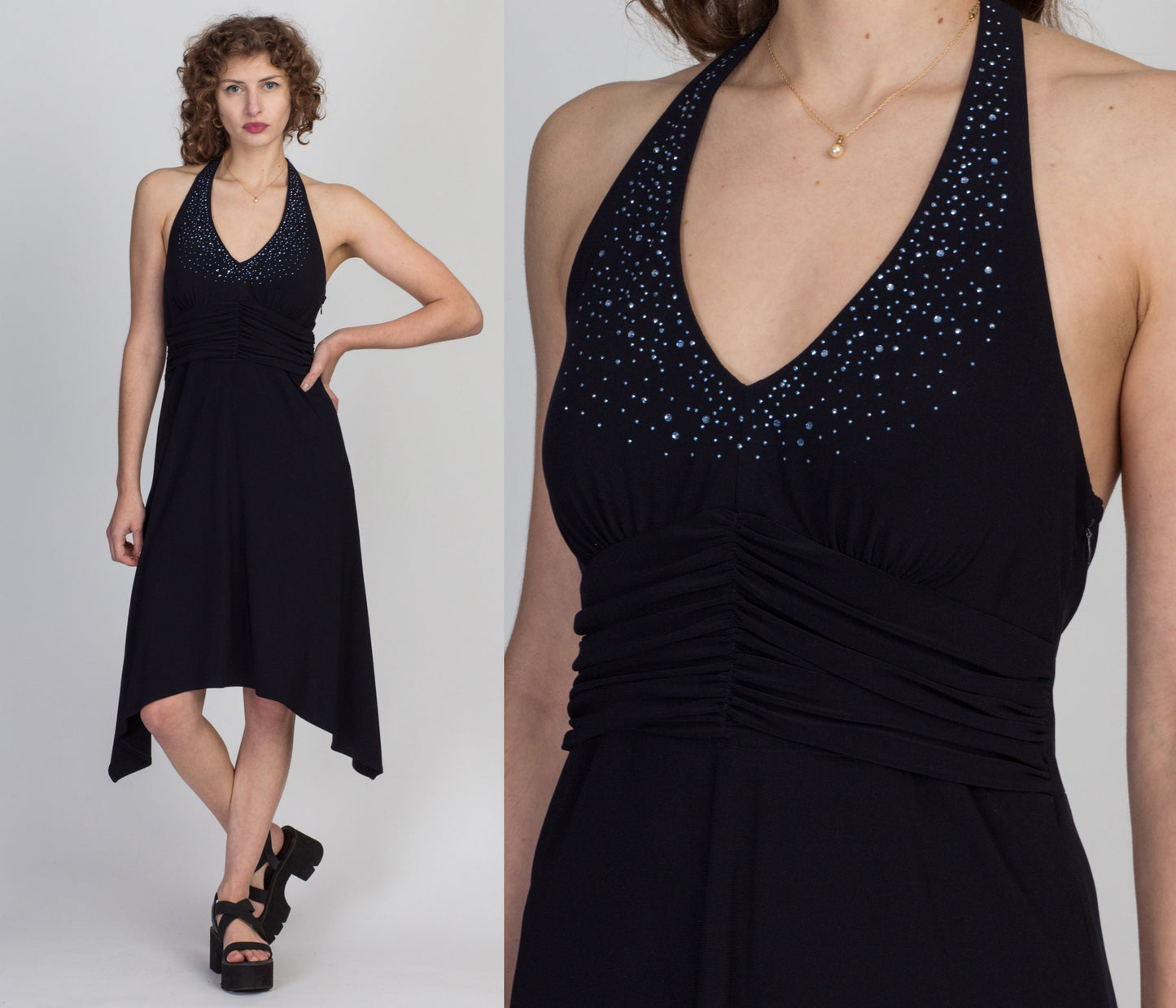 90s Jessica Howard Jeweled Halter Dress - Large 