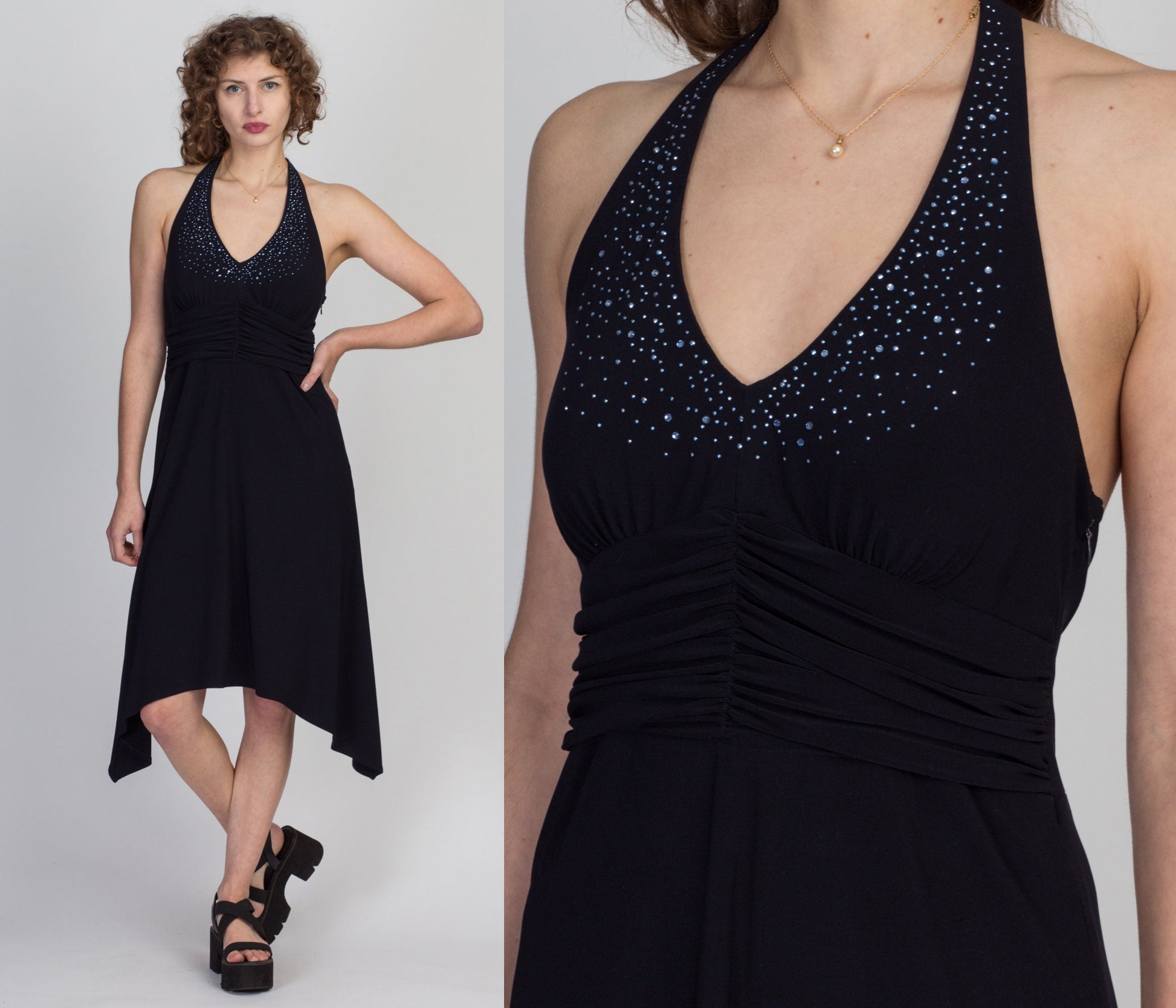 90s Jessica Howard Jeweled Halter Dress - Large 