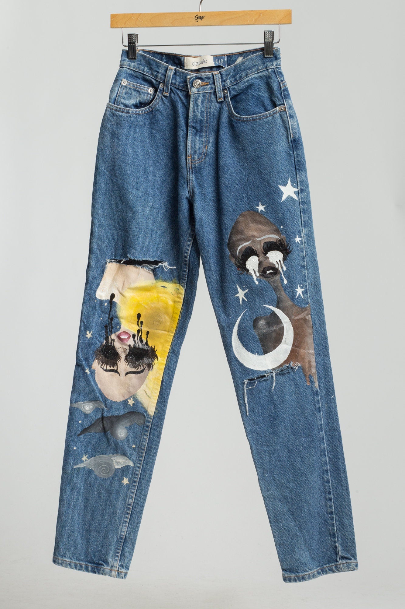 Celestial Women Sun & Moon Painted Jeans - Extra Small, 24"" 