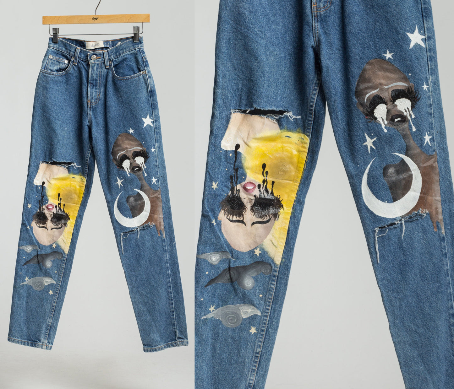 Celestial Women Sun & Moon Painted Jeans - Extra Small, 24"" 