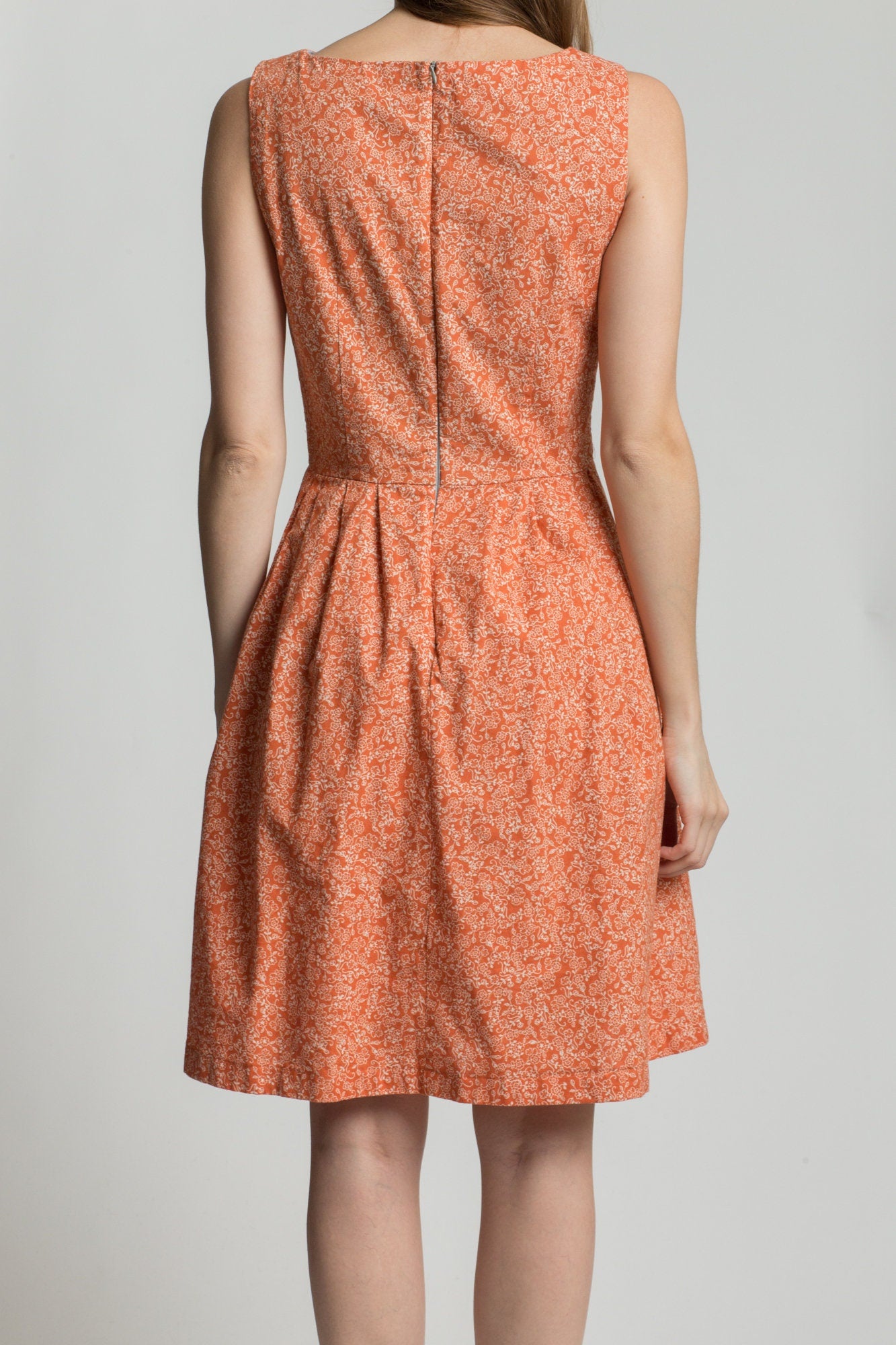 70s Orange Floral Mini Dress - Small 