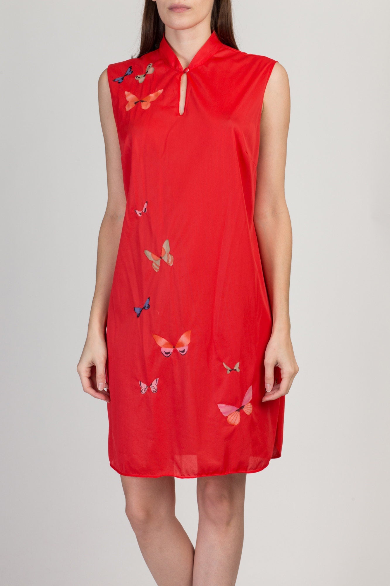 70s Red Butterfly Slip Dress - Medium 