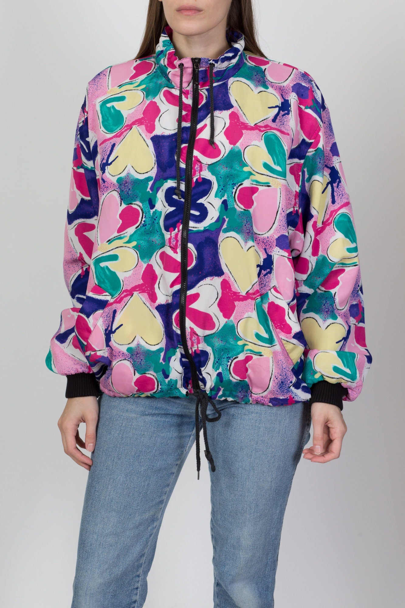 80s 90s Heart Print Windbreaker - Extra Large 