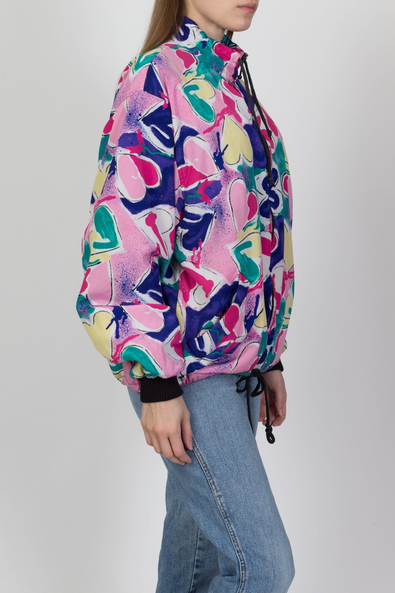 80s 90s Heart Print Windbreaker - Extra Large 