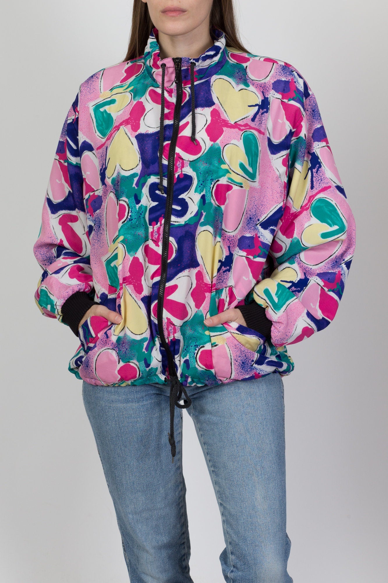 80s 90s Heart Print Windbreaker - Extra Large 