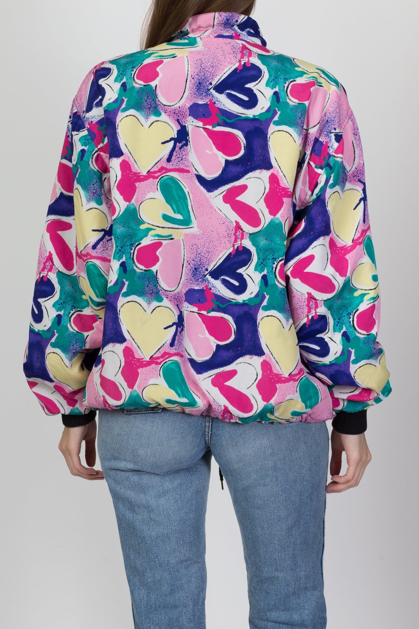 80s 90s Heart Print Windbreaker - Extra Large 