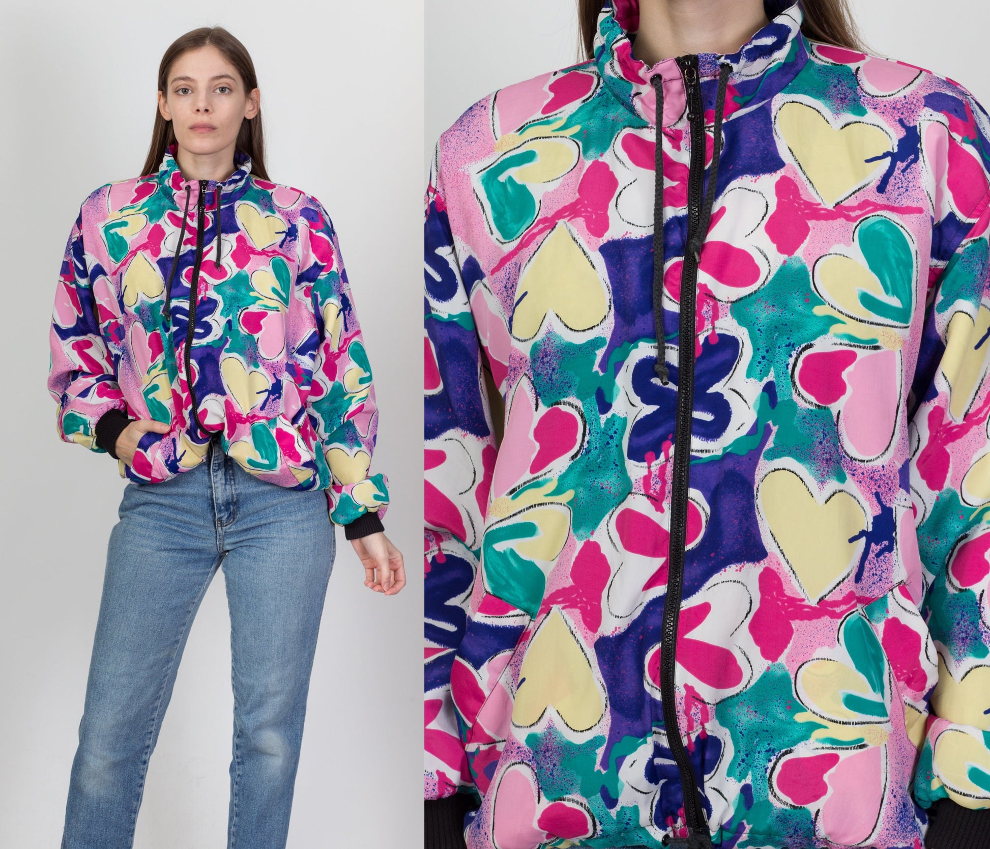 80s 90s Heart Print Windbreaker - Extra Large 