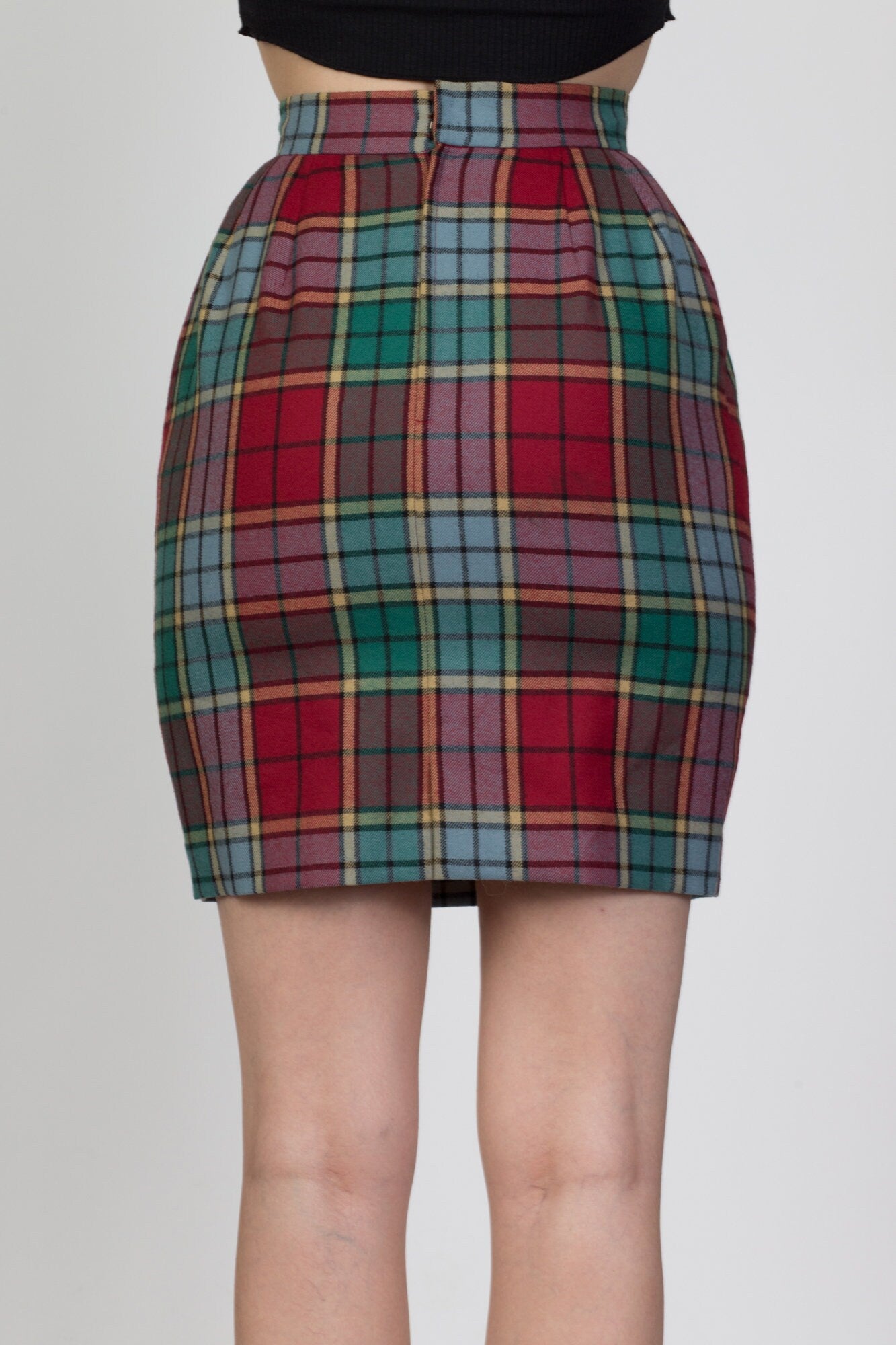 Vintage Plaid Mini Pencil Skirt - Extra Small, 22.5" 