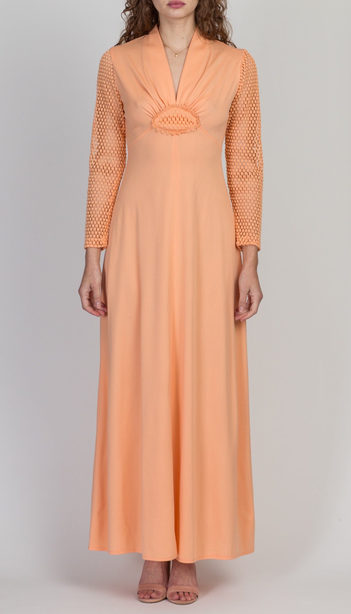 60s 70s Mod Orange Sherbet Maxi Dress - Small 