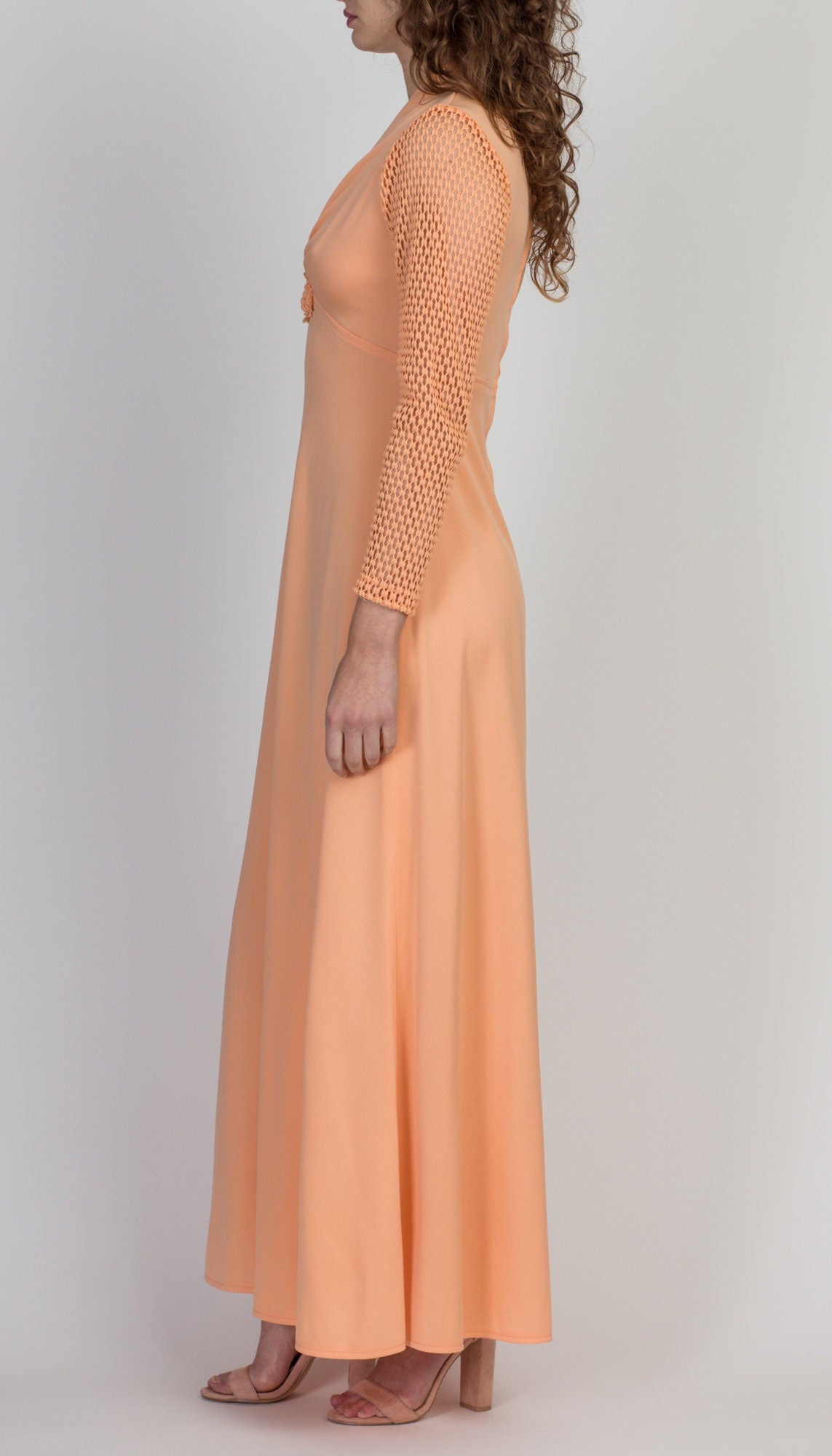 60s 70s Mod Orange Sherbet Maxi Dress - Small 