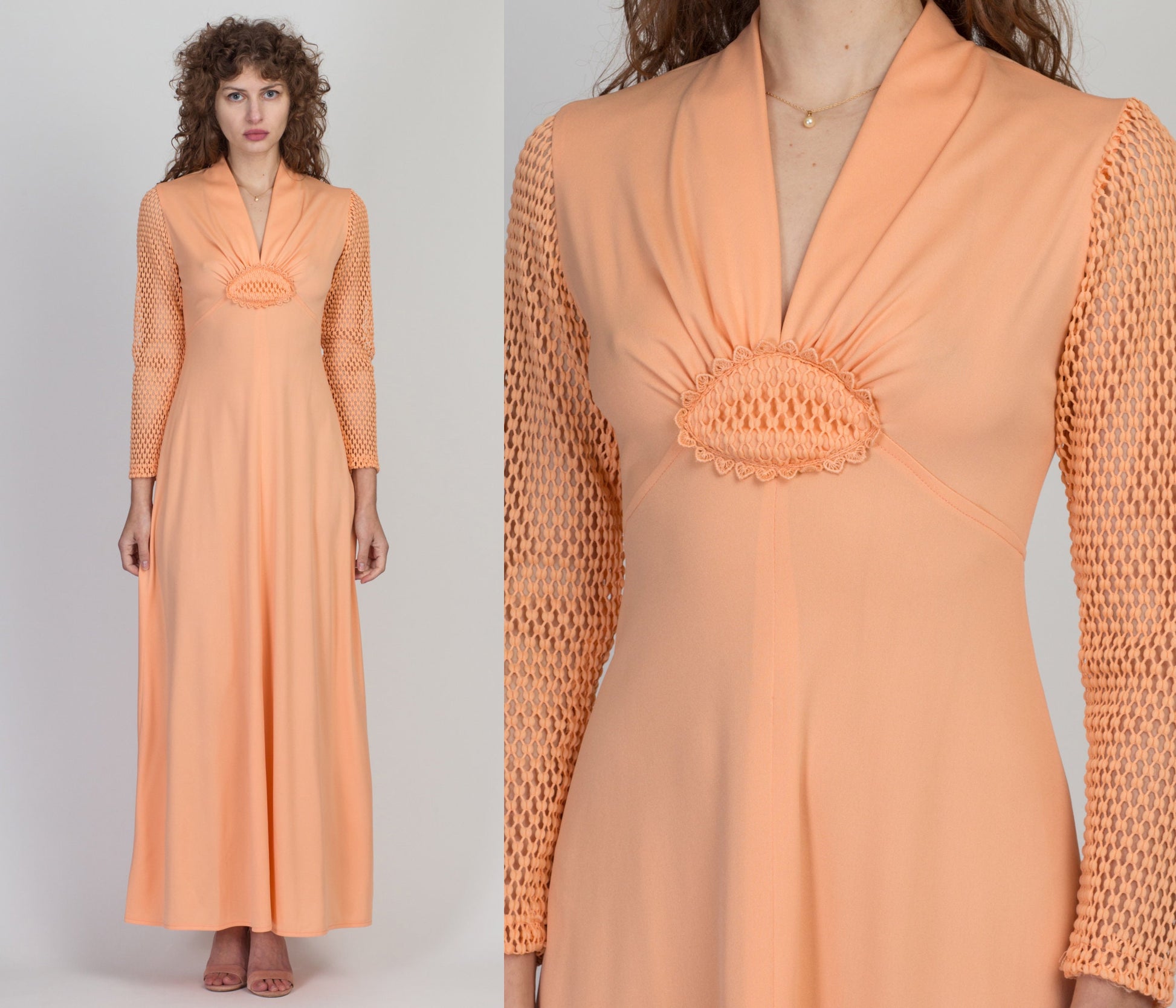 60s 70s Mod Orange Sherbet Maxi Dress - Small 