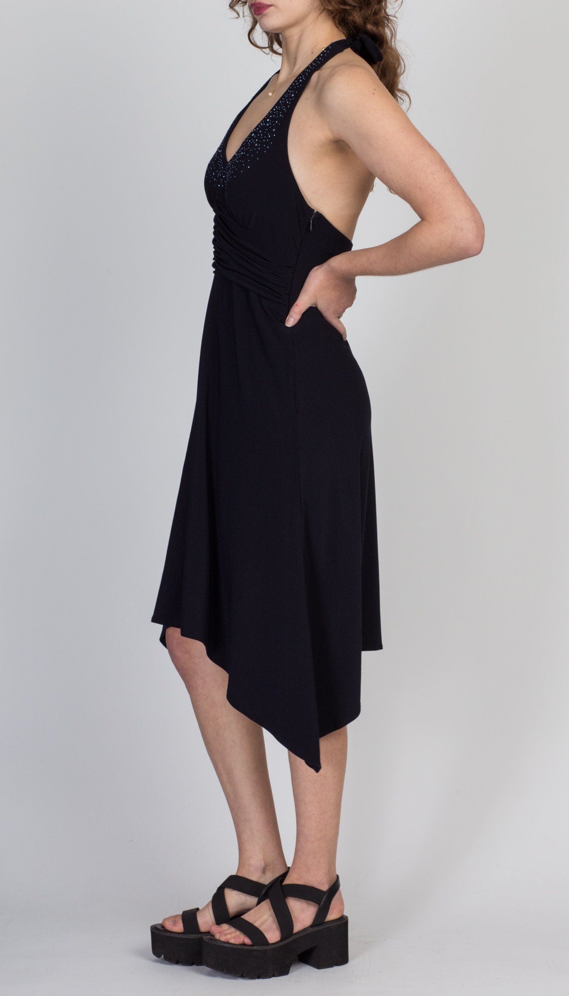 90s Jessica Howard Jeweled Halter Dress - Large 