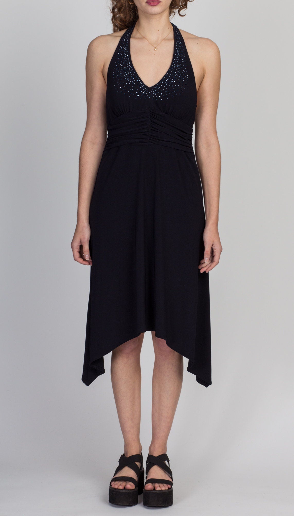 90s Jessica Howard Jeweled Halter Dress - Large 