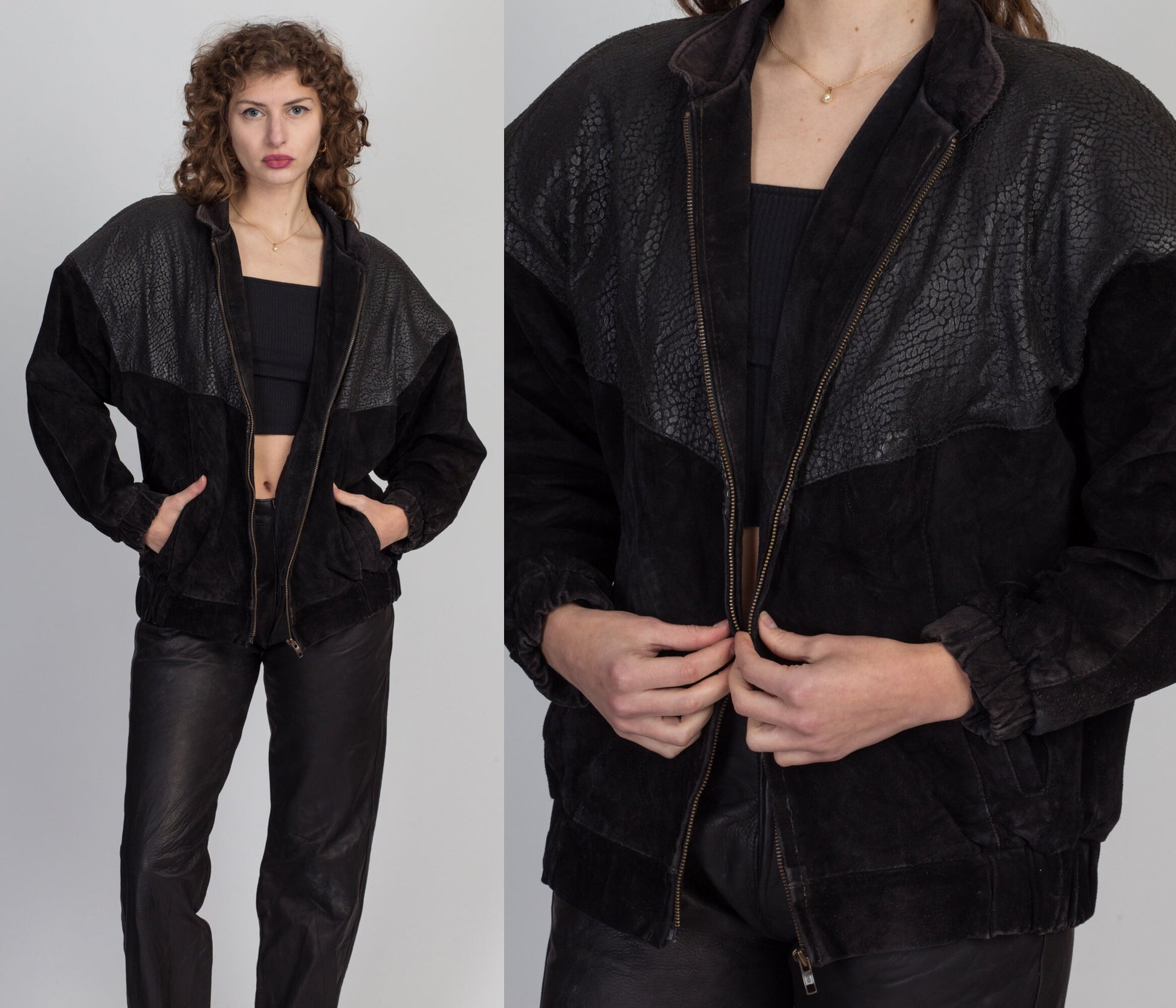 80s Snakeskin Embossed Suede Moto Jacket - Medium 