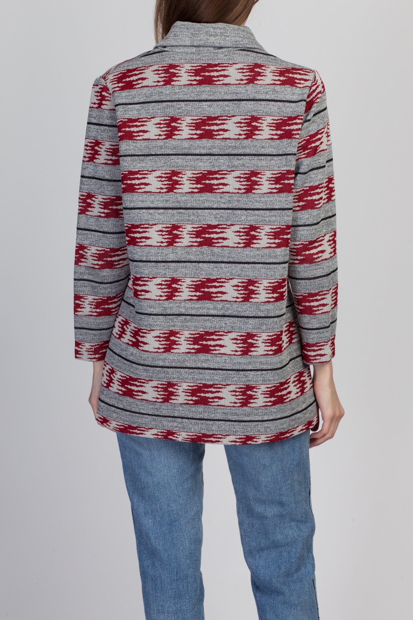 70s Striped Knit Shawl Collar Cardigan - Small 