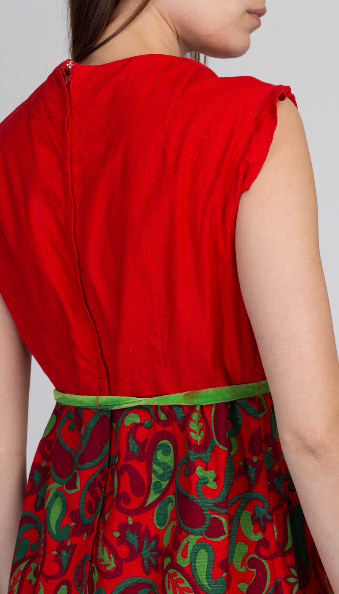 60s Red Paisley Maxi Dress - Small 