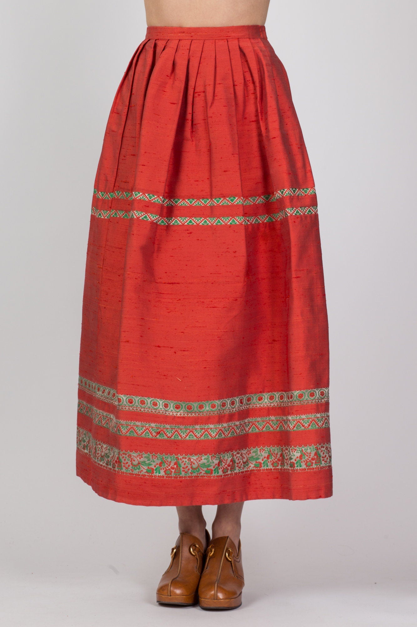 Vintage 1950s Woven Geometric Folk Skirt - Extra Small, 24.5" 