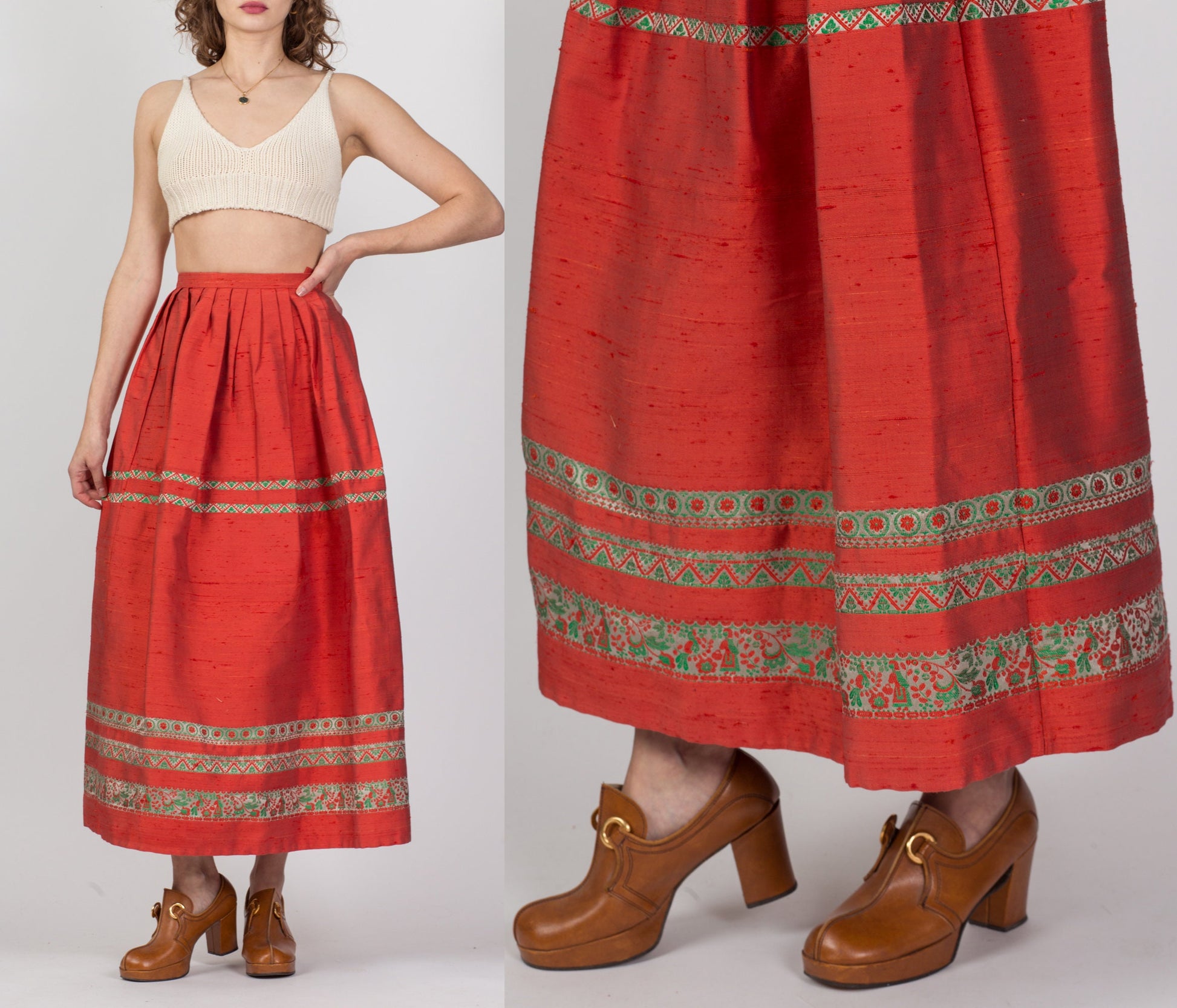 Vintage 1950s Woven Geometric Folk Skirt - Extra Small, 24.5" 