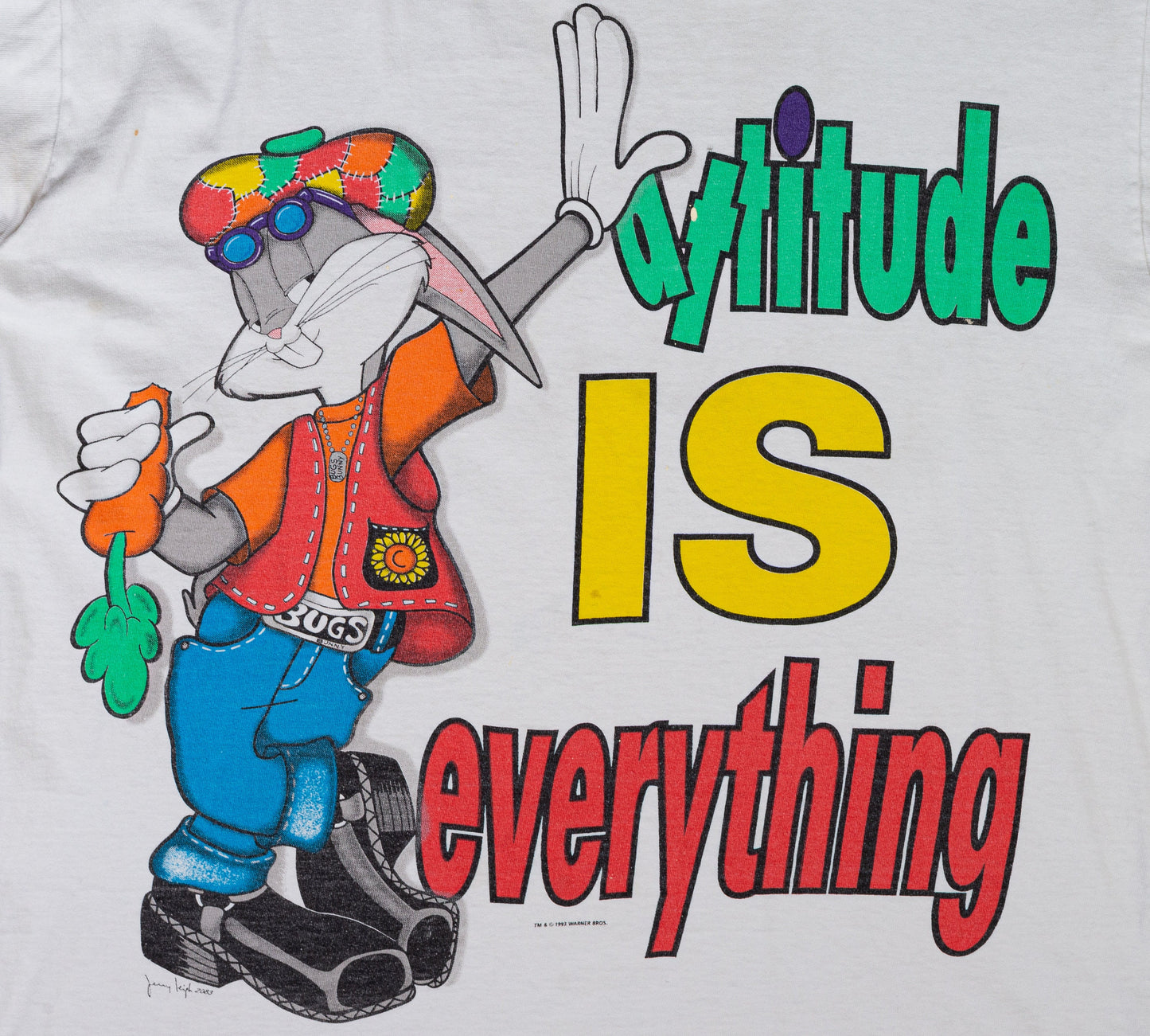 90s Bugs Bunny "Attitude Is Everything" T Shirt - Men's XL, Women's XXL 