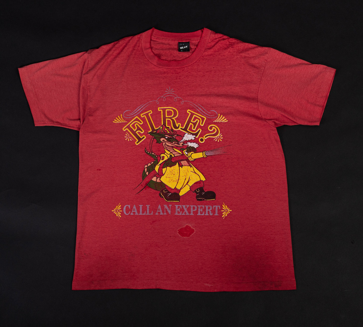 80s "Fire? Call An Expert" Dragon Burnout Tee - Men's XL 