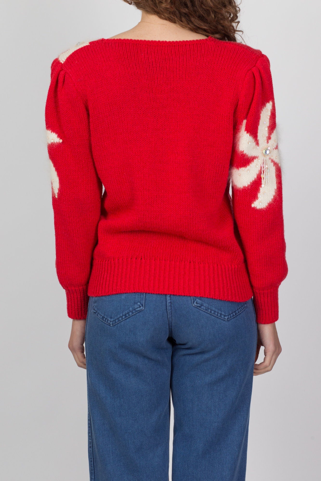 80s Red & White Pinwheel Angora Sweater - Medium 